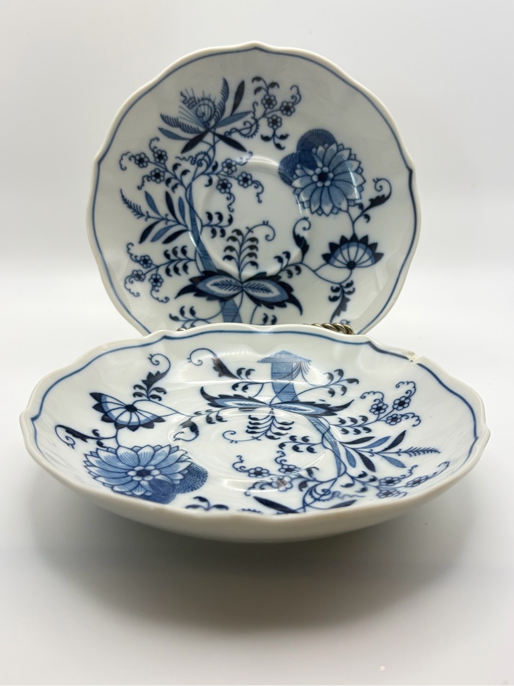 Blue Danube Set of 2 Soup Saucers 6.75” Blue Ribbon Backstamp Scallopped Edge
